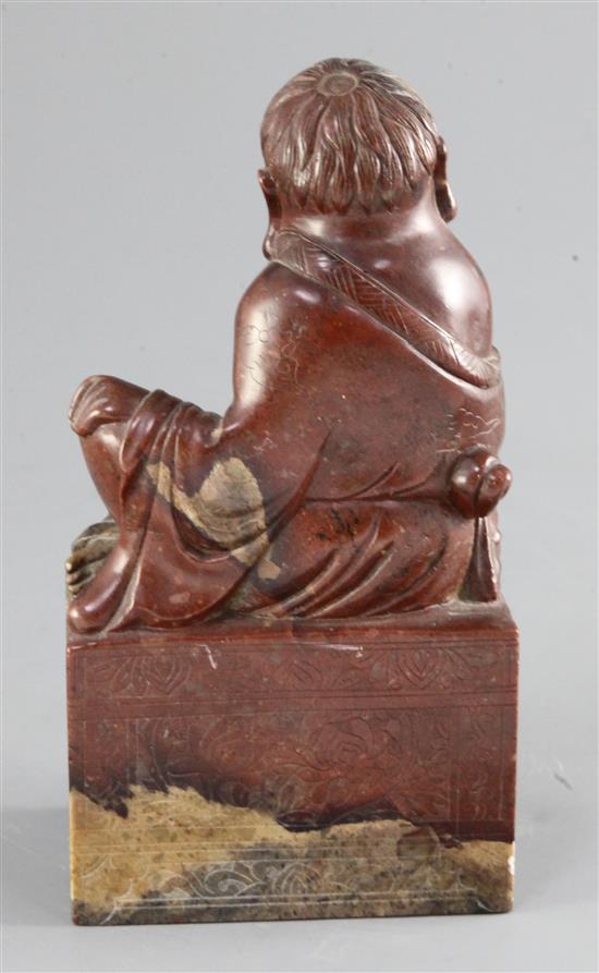A good large Chinese soapstone seal, 19th century, height 17.3cm